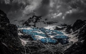 Preview wallpaper mountains, ice, top, sky, clouds