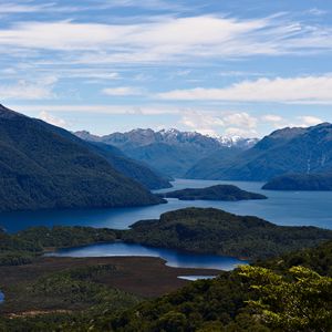 Preview wallpaper mountains, islands, river, landscape, nature