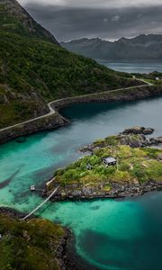 Preview wallpaper mountains, lake, aerial view, island, landscape