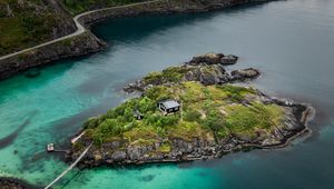 Preview wallpaper mountains, lake, aerial view, island, landscape