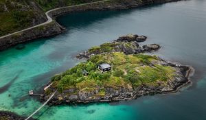 Preview wallpaper mountains, lake, aerial view, island, landscape