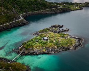 Preview wallpaper mountains, lake, aerial view, island, landscape