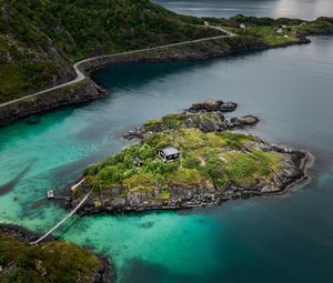 Preview wallpaper mountains, lake, aerial view, island, landscape