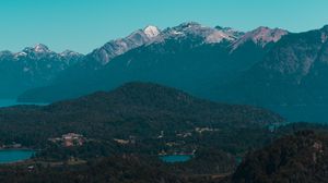 Preview wallpaper mountains, lake, aerial view, trees, forest