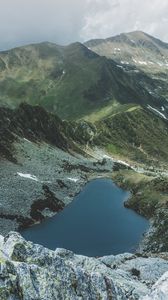 Preview wallpaper mountains, lake, aerial view, landscape, mountain range