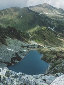 Preview wallpaper mountains, lake, aerial view, landscape, mountain range