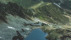 Preview wallpaper mountains, lake, aerial view, landscape, mountain range