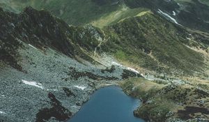 Preview wallpaper mountains, lake, aerial view, landscape, mountain range