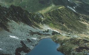 Preview wallpaper mountains, lake, aerial view, landscape, mountain range