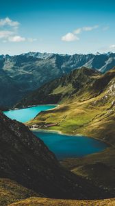 Preview wallpaper mountains, lake, aerial view, landscape, nature
