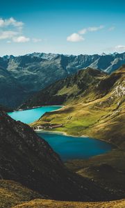 Preview wallpaper mountains, lake, aerial view, landscape, nature