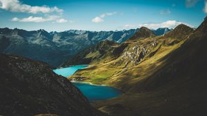 Preview wallpaper mountains, lake, aerial view, landscape, nature