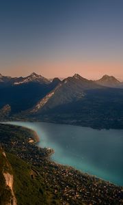 Preview wallpaper mountains, lake, aerial view, nature, landscape