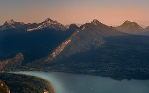 Preview wallpaper mountains, lake, aerial view, nature, landscape