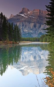 Preview wallpaper mountains, lake, autumn, bushes, trees, silence