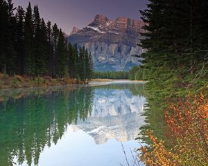 Preview wallpaper mountains, lake, autumn, bushes, trees, silence