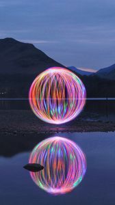 Preview wallpaper mountains, lake, ball, light, freezelight, long exposure