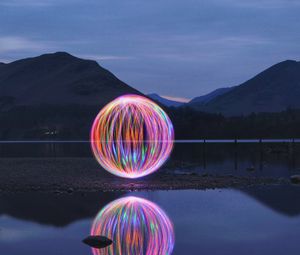 Preview wallpaper mountains, lake, ball, light, freezelight, long exposure