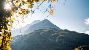 Preview wallpaper mountains, lake, branches, bushes