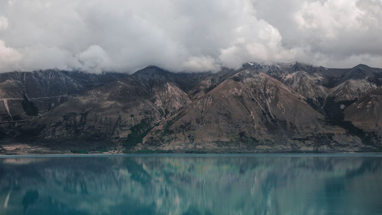 Wallpaper mountains, lake, clouds, ohau, new zealand