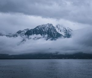 Preview wallpaper mountains, lake, clouds, shore, nature