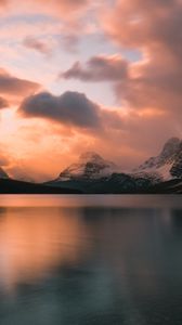 Preview wallpaper mountains, lake, clouds, sunset, nature