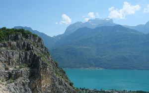 Preview wallpaper mountains, lake, clouds, landscape, nature