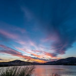 Preview wallpaper mountains, lake, clouds, sunset, landscape