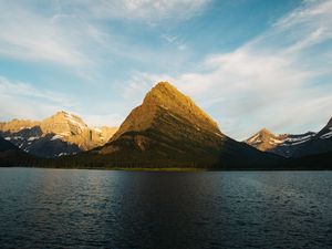 Preview wallpaper mountains, lake, current, sky, swiftcurrent lake, united states