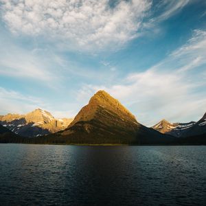 Preview wallpaper mountains, lake, current, sky, swiftcurrent lake, united states