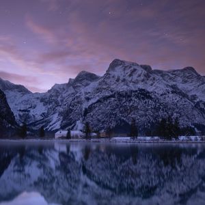 Preview wallpaper mountains, lake, dusk, reflection, landscape