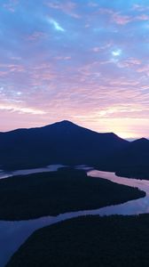 Preview wallpaper mountains, lake, evening, sunset