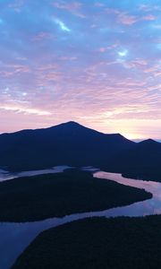 Preview wallpaper mountains, lake, evening, sunset