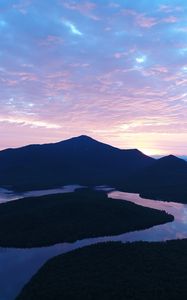 Preview wallpaper mountains, lake, evening, sunset