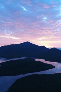 Preview wallpaper mountains, lake, evening, sunset