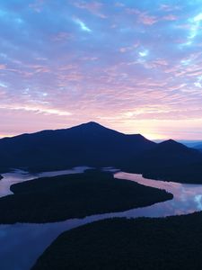 Preview wallpaper mountains, lake, evening, sunset
