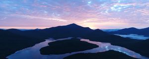 Preview wallpaper mountains, lake, evening, sunset