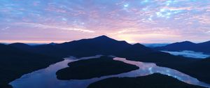 Preview wallpaper mountains, lake, evening, sunset