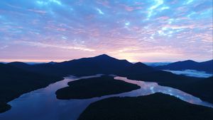 Preview wallpaper mountains, lake, evening, sunset