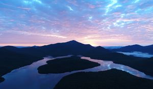 Preview wallpaper mountains, lake, evening, sunset