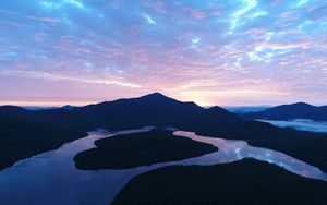 Preview wallpaper mountains, lake, evening, sunset