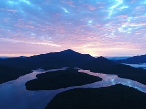 Preview wallpaper mountains, lake, evening, sunset