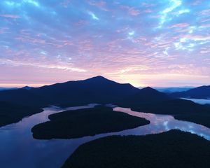 Preview wallpaper mountains, lake, evening, sunset