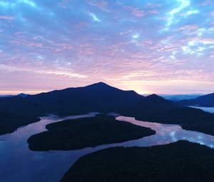 Preview wallpaper mountains, lake, evening, sunset