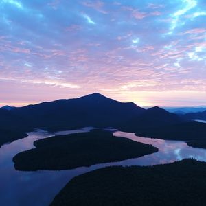 Preview wallpaper mountains, lake, evening, sunset