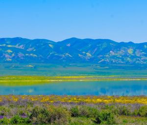 Preview wallpaper mountains, lake, flowers, valley, nature