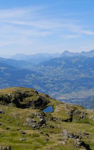 Preview wallpaper mountains, lake, fog, height, landscape, france