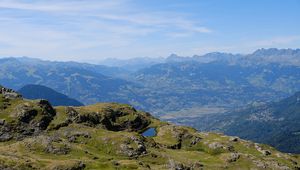 Preview wallpaper mountains, lake, fog, height, landscape, france