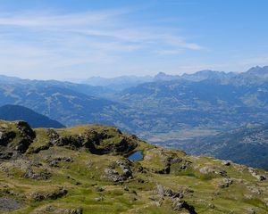 Preview wallpaper mountains, lake, fog, height, landscape, france