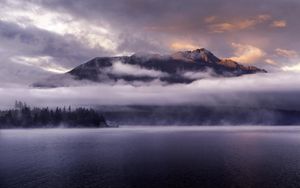 Preview wallpaper mountains, lake, fog, clouds, peaks, queenstown, new zealand